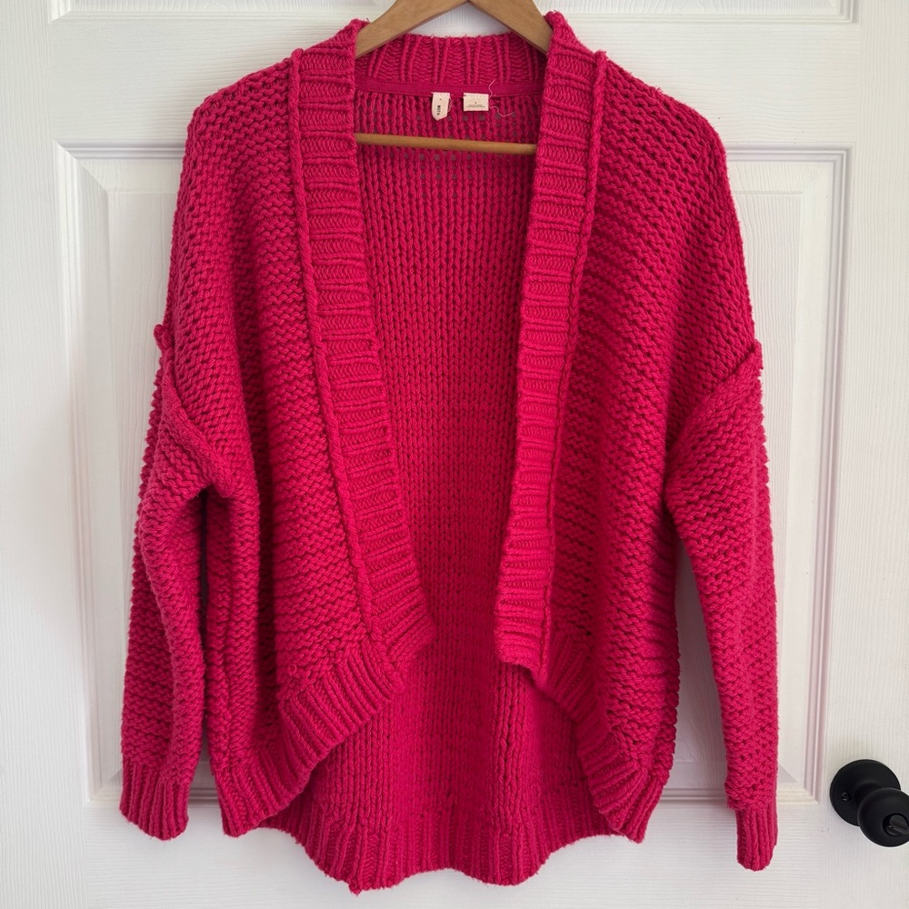 Moth Anthropologie Hot Pink Chunky Knit Open Front Cardigan Sweater